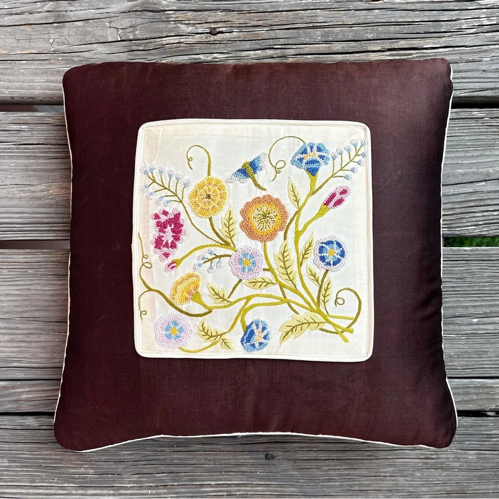 Vintage Needlepoint Embroidered Throw Pillow